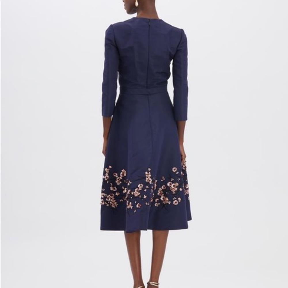 oscar De la renta dress- gorgeous blue satin dress with flower embroidery.